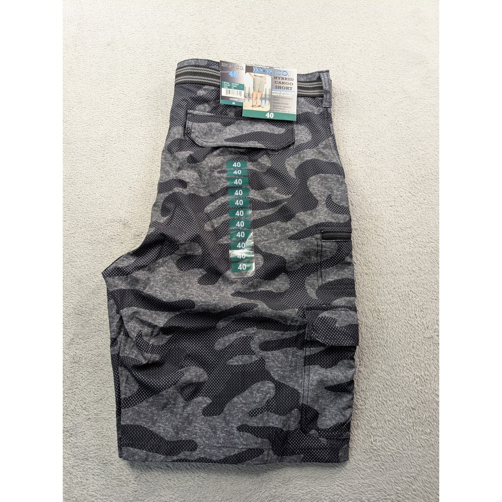 Iron Co Mens Hybrid Cargo Shorts Grey Camo Stretch Performance Belted Size 40